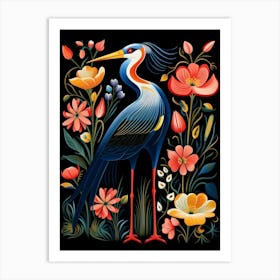 Folk Bird Illustration Great Blue Heron 2 Art Print