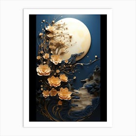 Moon And Flowers 1 Art Print