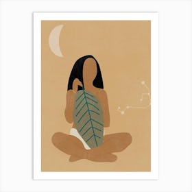 Woman Holding A Leaf Art Print