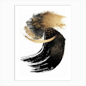 Black And Gold Brushstrokes 3 Art Print