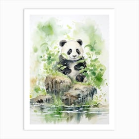 Panda Art Painting Watercolour 1 Art Print
