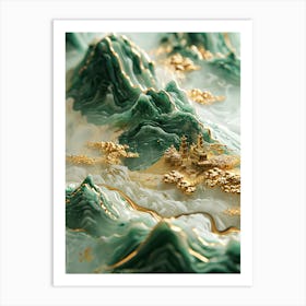 Gold Inlaid Jade Carving Landscape Art Print