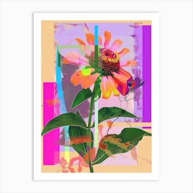 Zinnia 3 Neon Flower Collage Art Print