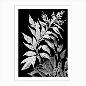 White Willow Leaf Linocut 2 Art Print
