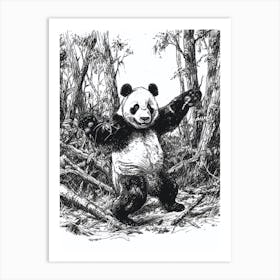 Giant Panda Dancing Ink Illustration The Woods Ink Illustration 3 Art Print