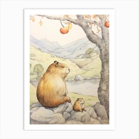 Storybook Animal Watercolour Capybara 2 Art Print