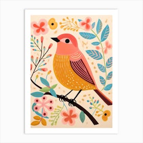 Pink Scandi Robin 1 Art Print