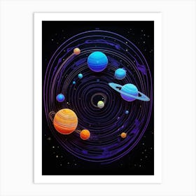 Default Neon Black Light Sgraffito Solar System 3d Illustratio 2 (1) Art Print