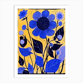 Blue Flower Illustration Sunflower 4 Art Print