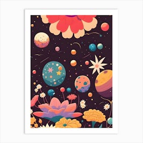 Planets And Flowers Art Print