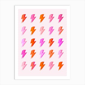 Preppy Lightning Bolts Pink and Orange Pattern Art Print