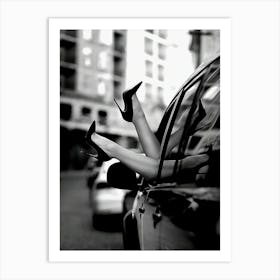 High Heels Woman In Car, Feminist Black And White Luxury Fashion Art Print