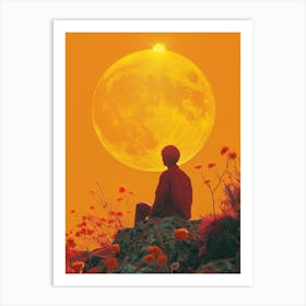 Moon And Flowers Art Print