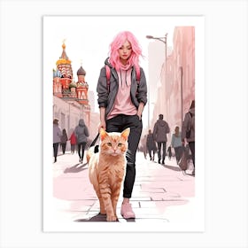 Russian Girl With Cat Art Print