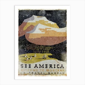 Vintage Travel Poster ― See America Welcome To Montana Us Travel Bureau Art Print