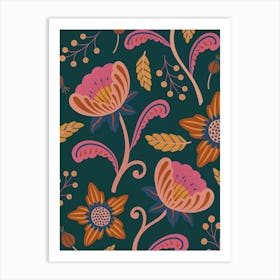 Floral Pattern teal Art Print
