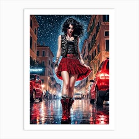 Girl In Red Skirt On The Street Art Print