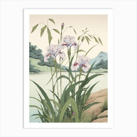 Hanashobu Japanese Water Iris 2 Vintage Japanese Botanical Art Print