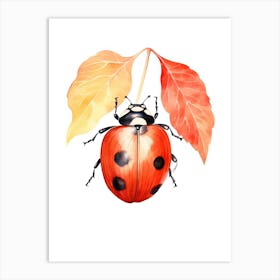 Ladybug Watercolour In Autumn Colours 1 Art Print