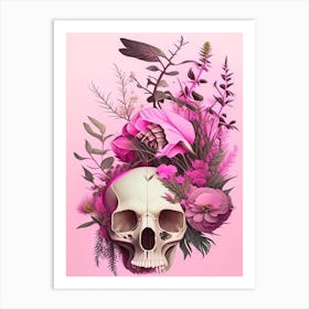 Animal Skull Pink Botanical Art Print