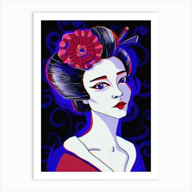 Geisha in Red and Blue Art Print