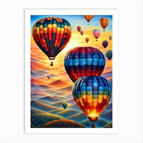 Hot Air Balloons 6, Hot air balloon festival, hot air balloons in the sky,  beautiful landscape, digital art, digital painting, Art Print