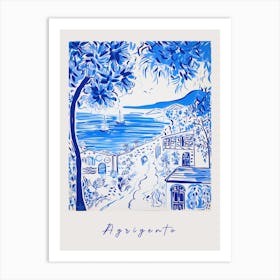 Agrigento Italy Blue Drawing Poster Art Print