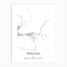 Matanzas,Cuba Minimalist Map Art Print