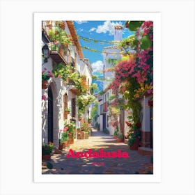 Andalusia Spain Countryside Digital Travel Illustration Art Print