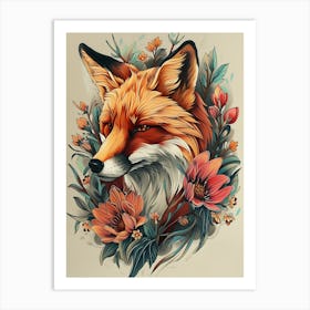 Amazing Red Fox With Flowers 3 Art Print