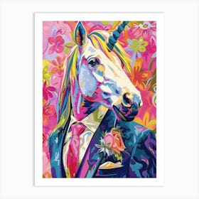 Floral Fauvism Style Unicorn In A Suit 4 Art Print