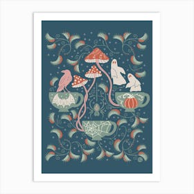 Cottagecore Halloween Tea Party [navy] Art Print