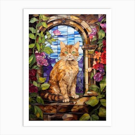Mosaic Of A Ginger Cat In A Medieval Botanical Garden Art Print