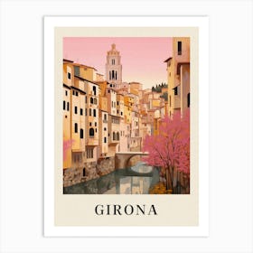 Girona Spain 1 Vintage Pink Travel Illustration Poster Art Print
