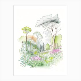 Dubrovnik Arboretum, Croatia Vintage Pencil Drawing Art Print