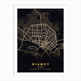 Niamey Niger Black And Gold Map Art Print