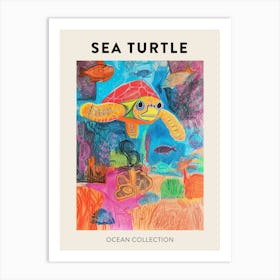 Abstract Rainbow Sea Turtle Underwater Crayon Poster 1 Art Print