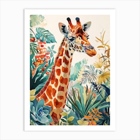 Giraffe Watercolour Portrait In The Leaves 1 Art Print