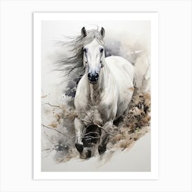 Horse, Japanese Brush Painting, Ukiyo E, Minimal 1 Art Print