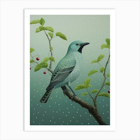 Ohara Koson Inspired Bird Painting Cowbird 1 Art Print