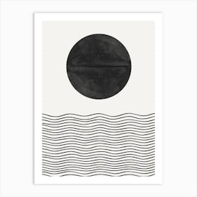 Black And White Waves And Sun Art Print