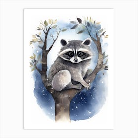A Nocturnal Raccoon Watercolour Illustration Storybook 3 Art Print