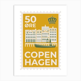 Copenhagen City Stamp Yellow Art Print