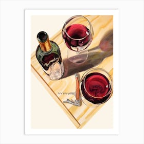 Wine And Corkscrew Art Print