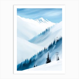 Diagonal Pistes Mountain Valley Ice Cold Morning Brisk Blue Sky Art Print