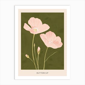 Pink & Green Buttercup 3 Flower Poster Art Print