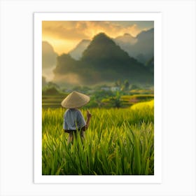 Asian Woman In Rice Field Art Print