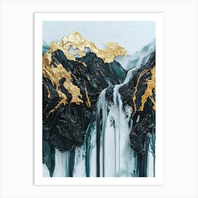 Cascades' Golden Peaks - Minimalist Elegance Art Print