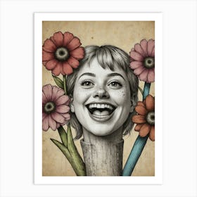 Woman With Flowers Art Print