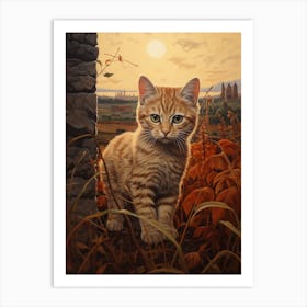Medieval Cat Roaming Through The Grass At Sunset  Art Print